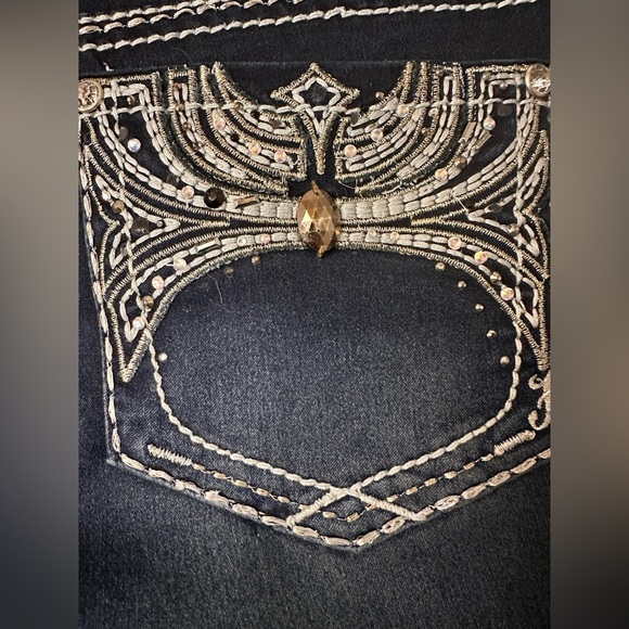 Hydraulic Dark Wash Skinny Jeans with White Stitching Pocket Embellishment Y2k - Picture 3 of 8